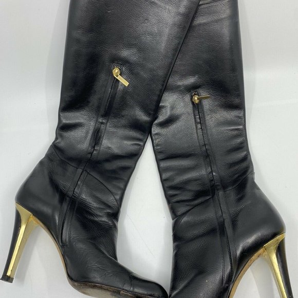 JIMMY CHOO Black Leather Knee high boots 7.5 - Picture 2 of 12